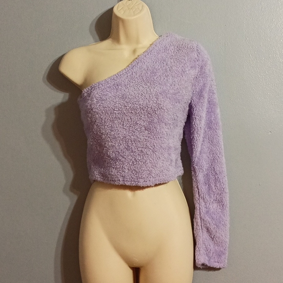 Purple soft one cold shoulder blouse - Picture 8 of 17